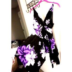 Xl sundress whimsical purple flowers feminine fairycore handkercheif hem line
